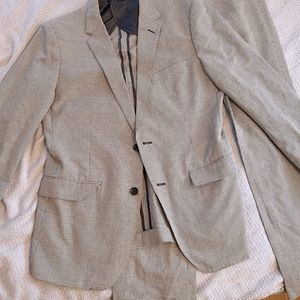 Bonobos Linen Suit Size 42 Regular Slim Fit White/Navy Houndstooth Pattern